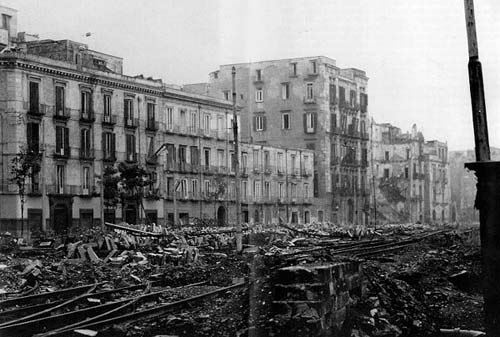 Wreckage in the dockyards at Naples.