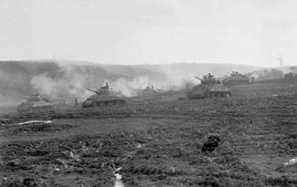 3d Armored Division tanks entrenched outside Breining, Germany.